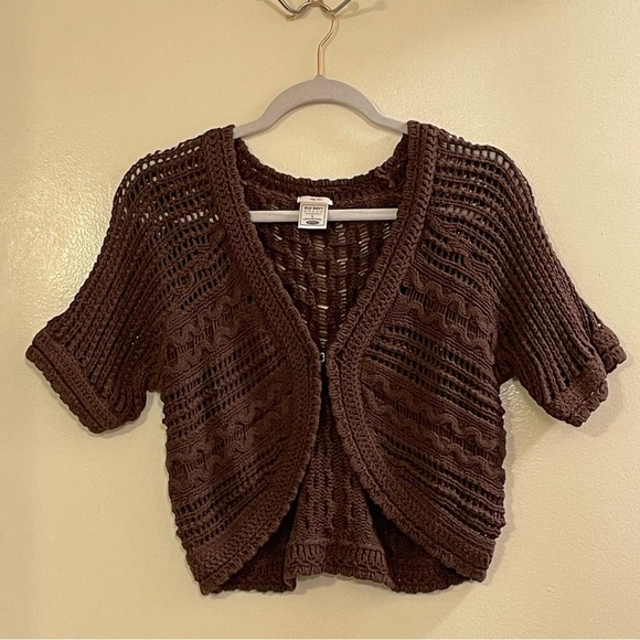 OLD NAVY NWOT Tiny Fit Rib Knit Crochet Cropped Cardigan in Brown - Picture 1 of 4
